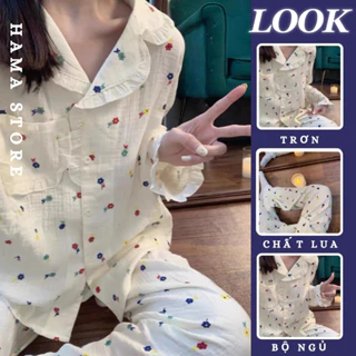 Đồ Bộ Pijama Dài Tay Chất Xốp Họa Tiết Hoa Nhí Mềm Mại Phong Cách Hàn Quốc-BND24