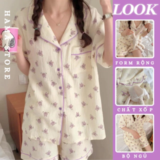 Đồ Bộ Pijama cộc Tay Chất Xốp Họa Tiết Cute Mềm Mại Phong Cách Hàn Quốc-BNN18