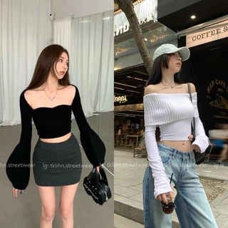 (SẴN) TKLIHN Áo len ulzzang CROPTOP hot trend 2023 Áo len đan dây FASHIONITA Set áo len trễ vai ULZZANG