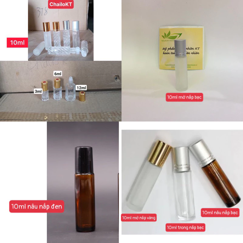 Chai Bi lăn nắp vàng 3ml 6ml 10ml 12ml /bi lăn thuỷ tinh/chai lăn/vỏ chai bi lăn/vỏ chai thuỷ tinh rỗng