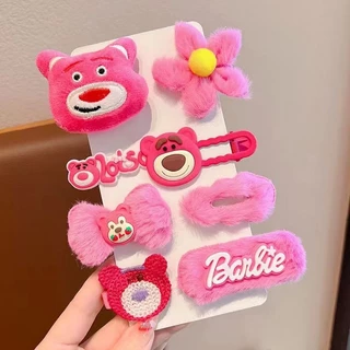 Set 8 món kẹp tóc gấu dâu Lotso hoa nơ dễ thương cho bé gái phong cách Hàn Quốc