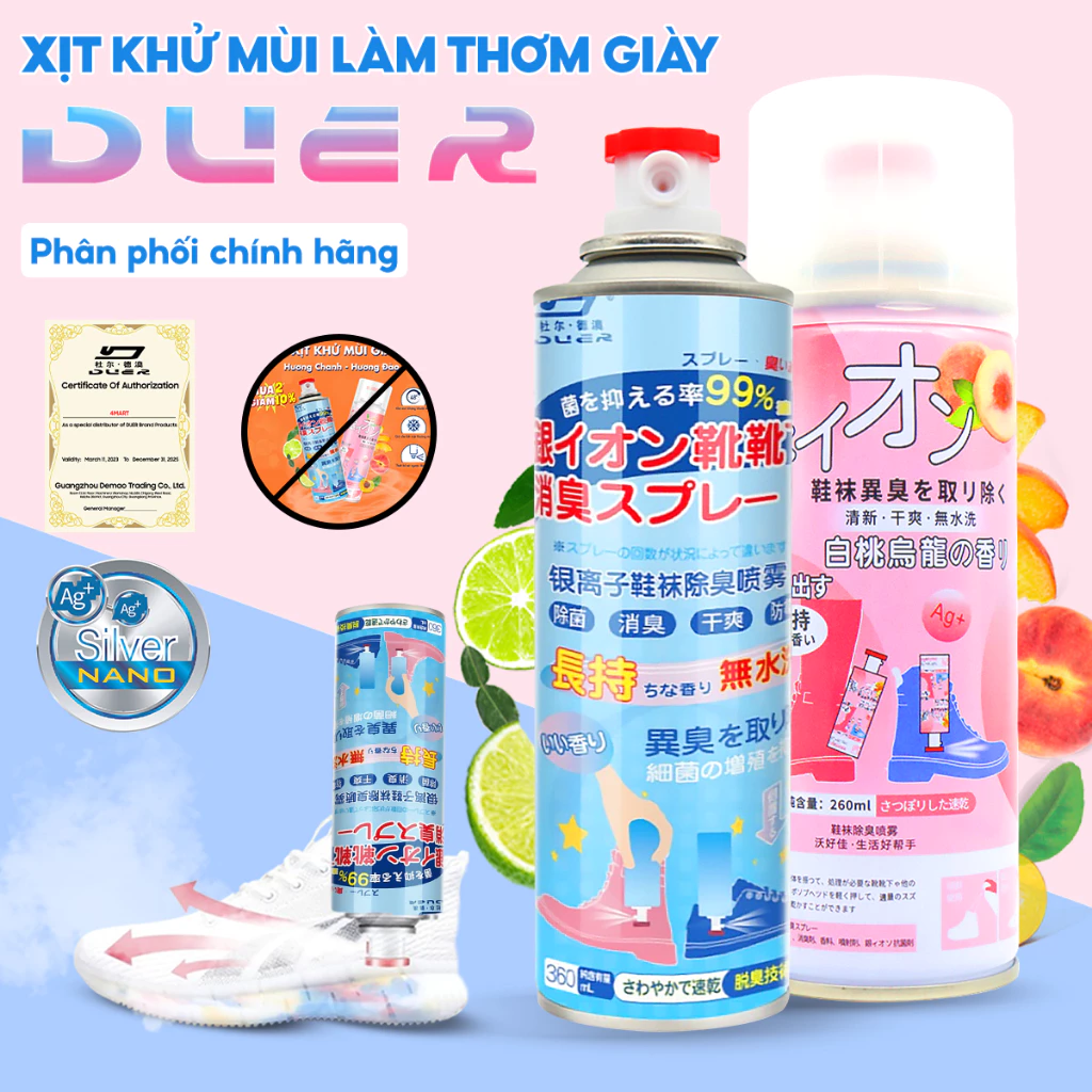 Bình Xịt Khử Mùi Hôi Giày Dép Nano Lọ 260ml, Chuyên Dùng Làm Thơm Tủ Giầy, Quần Áo, Tất