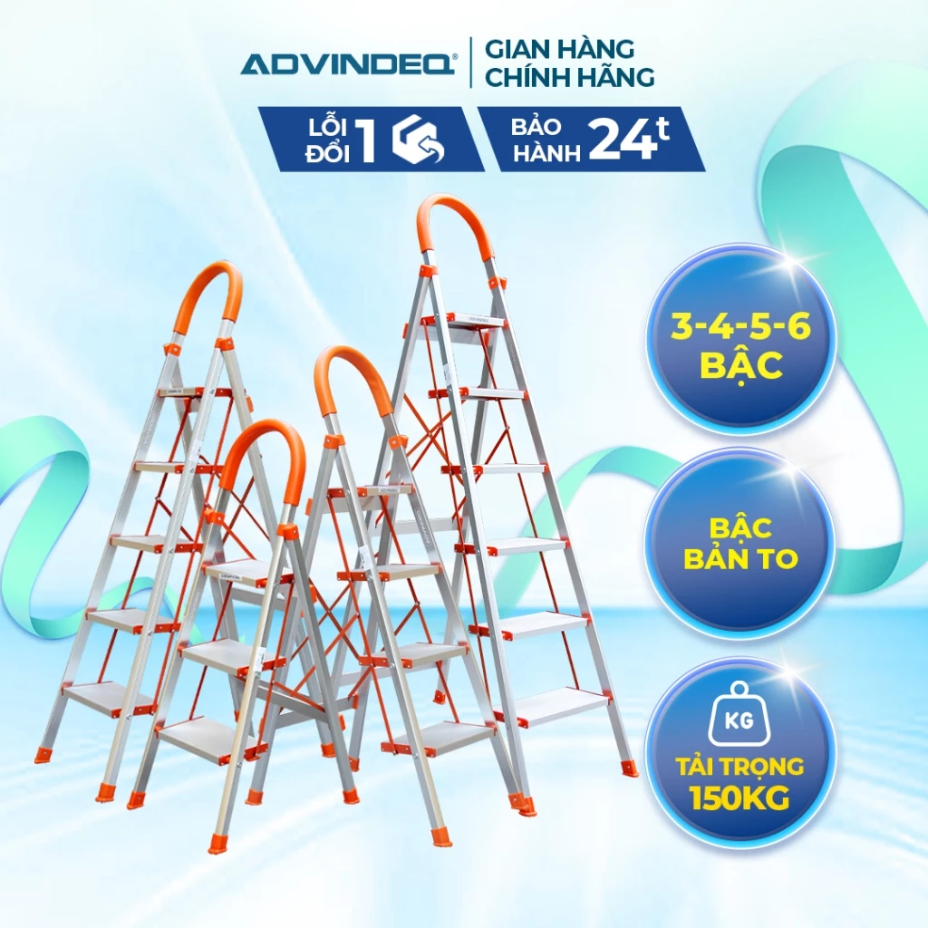 Thang nhôm ghế ADVINDEQ bản to ADS-705 bậc thang chữ a chất liệu hợp kim nhôm cao cấp chính hãng