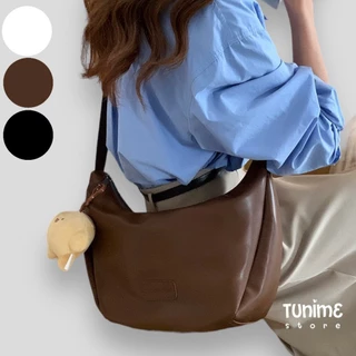 (CÓ SẴN TẶNG MÓC KHOÁ- Đen,Nâu,Trắngbe) Túi đeo chéo nữ chất da mềm mịn dáng ngang basic phù hợp đi học đi làm đi chơi