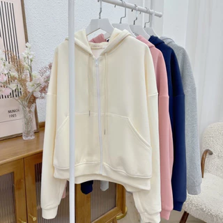 Áo khoác nữ kiểu Hoodie Zip kéo khoá dáng rộng chất liệu Nỉ Hàn