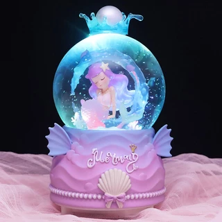 Valentine- Quả cầu tuyết Mermaid công chúa mỹ nhân ngư Disney, Sakura nhạc, đèn đổi màu, Quà tặng bạn gái người yêu 14/2