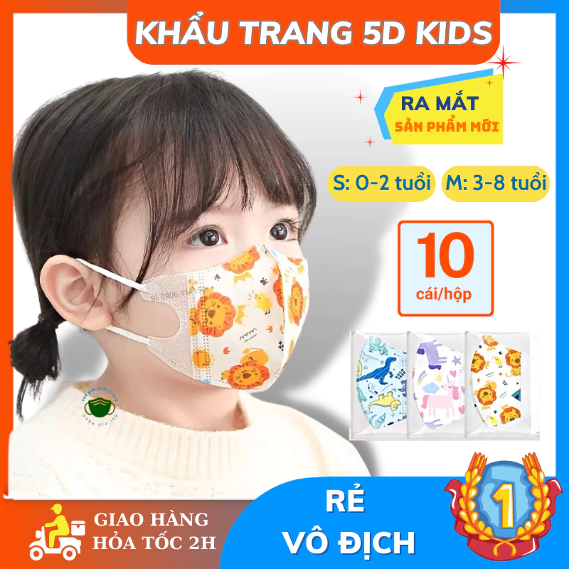 Set 50cái khẩu trang y tế trẻ em 5D in hình họa tiết cho bé từ 0 - 2 tuổi , 3 - 6 tuổi