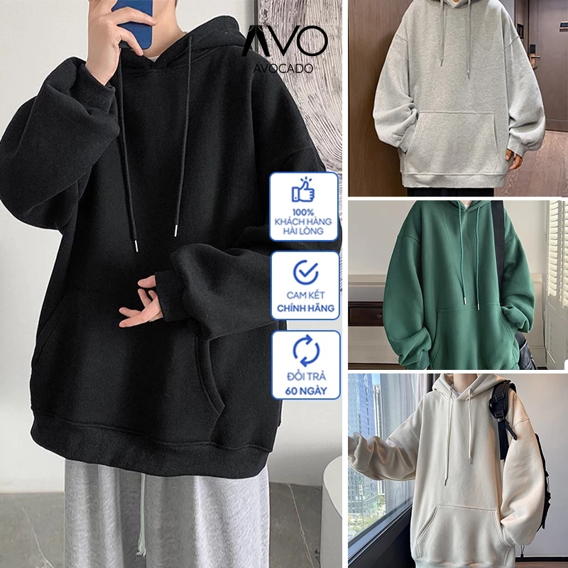 Áo Hoodie Trơn Nam nữ Unisex Form Rộng Avocado, Áo khoác Hoodie Thu Đông Chất Nỉ bông ấm áp Hàn Quốc