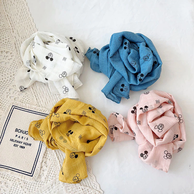 Khăn quàng cổ cho bé trai bé gái vải cotton đũi mỏng mềm và ấm, nhiều màu sắc, họa tiết dễ thương