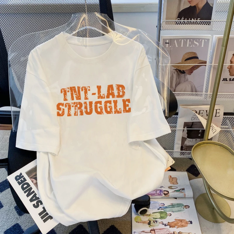 Áo thun HappyFamily - Mẫu  tay lở in chữ TNT LAB STRUGGLE chất cotton 100 Cao Cấp