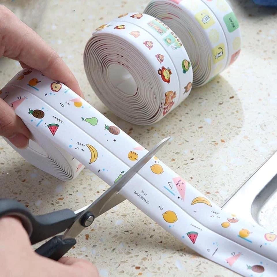 Combo 5 Cuộn Băng Keo 3,3m In Hoa Dán Viền Bồn Rửa Nhà Bếp Chống Thấm