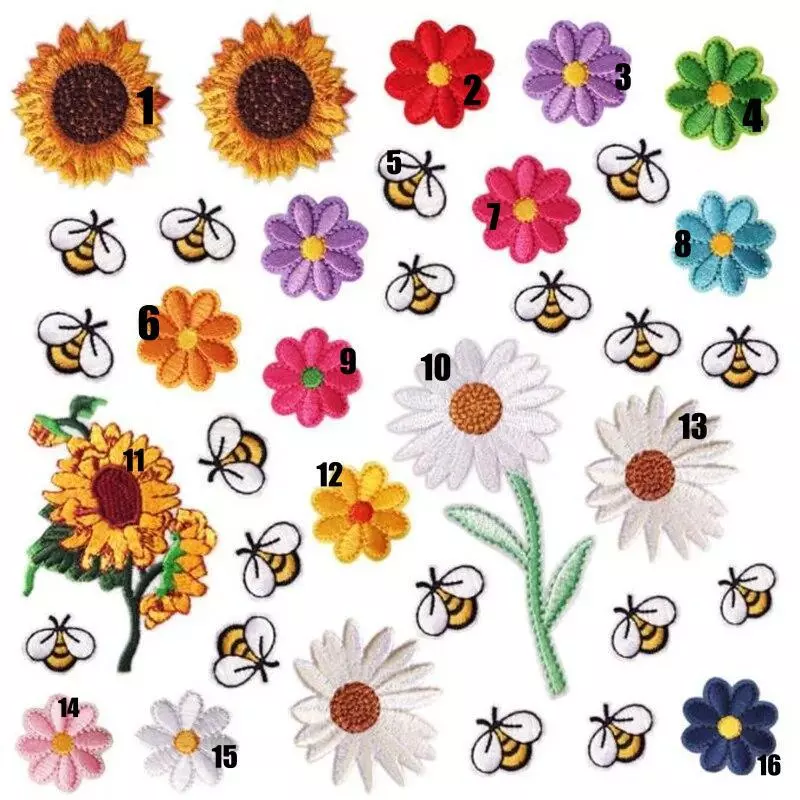 Sticker ủi nhiệt thêu logo hình hoa hướng dương và con ong sinh động - Patch ủi quần áo N02