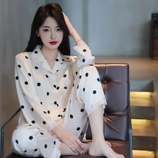 Bộ Đồ Ngủ Pijama Lụa LADY QUEEN Chấm Bi Cao Cấp-M27