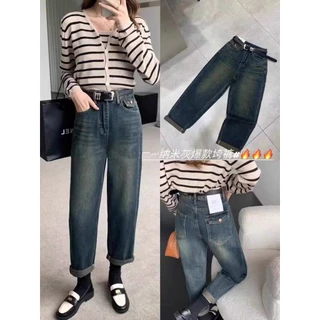 Quần baggy jean nữ trơn kiểu túi nắp Bigsize từ 55kg-85kg - Quần baggy bò trơn KiKaJeans MS188