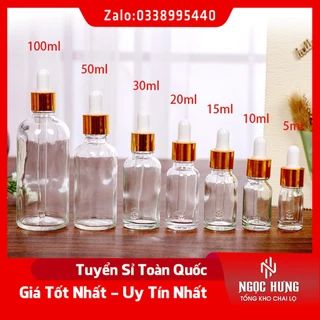 Lọ Chiết Serum ♥️ Lọ Đựng Tinh Dầu Nắp Bóp Nhỏ Giọt 5ML/10ML/15ML/20ML/30ML Bộ Chiết Mĩ Phẩm Chất Thủy Tinh Cao Cấp