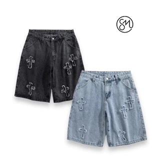 QUẦN SHORT ĐÙI JEANS THÊU THÁNH GIÁ FORM UNISEX NAM NỮ (kèm ảnh thật)