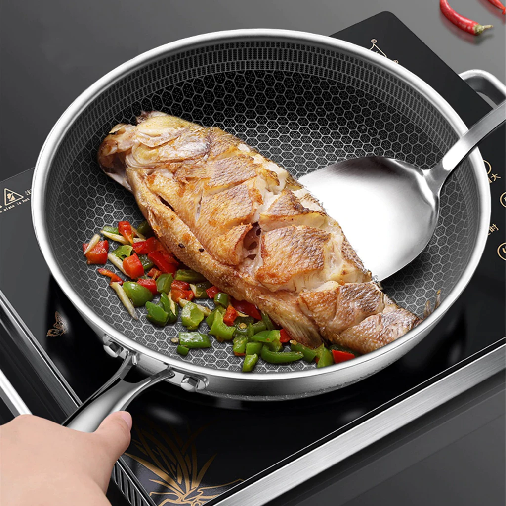 Chảo Chống Dinh Inox 304 Không Gỉ, Chảo Inox Chiên Dán Xào Dùng Đa Loại Bếp