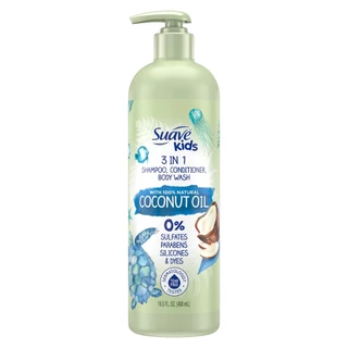 Dầu tắm, gội & xả 3 trong 1 cho trẻ Suave Kids 3 in 1 Shampoo, Conditioner, Body Wash With Coconut Oil 488ml (Mỹ)