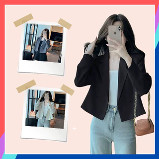 Áo vest nữ dáng ngắn croptop dài tay áo khoác blazer 2 lớp chất liệu tuyết mưa cao cấp nhiều màu mặc đi học đi làm AK18