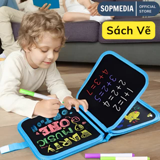 Bộ sách vẽ tự xóa thông minh cho bé SOPMEDIA bảng viết 6 mặt nhỏ gọn 14 trang graffiti phát sáng chất liệu vải cao cấp