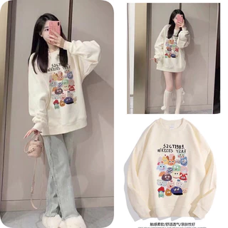 Áo Nỉ Nữ, Áo Sweater Nữ Chất Nỉ Tàu In Hình Sticker 5D Hottrend 2023