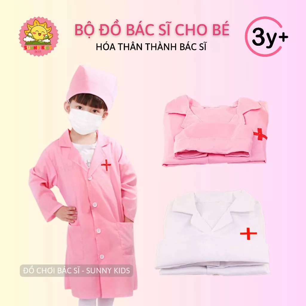 Áo Blouse Bác Sĩ cho Bé, đồ chơi nhập vai tập làm Bác Sĩ, vải mịn, kích thước phù hợp cho Bé trên 3 Tuổi - Sunny Kids