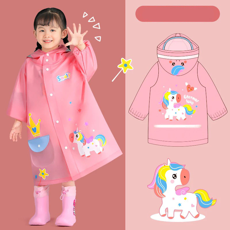 Áo mưa cho bé chính hãng Smally,Chất liệu dày EVA,chống mưa, nhanh khô, vành lớn trong suốt, đi kèm túi đựng