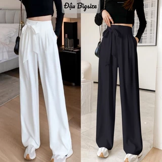 Quần Dài Lưng Cao Nữ Bigsize, Quần Ống Rộng Có Nơ Thắt Eo Xinh Xắn Chất Vải Cotton Lên Phom Dễ Thương Q27