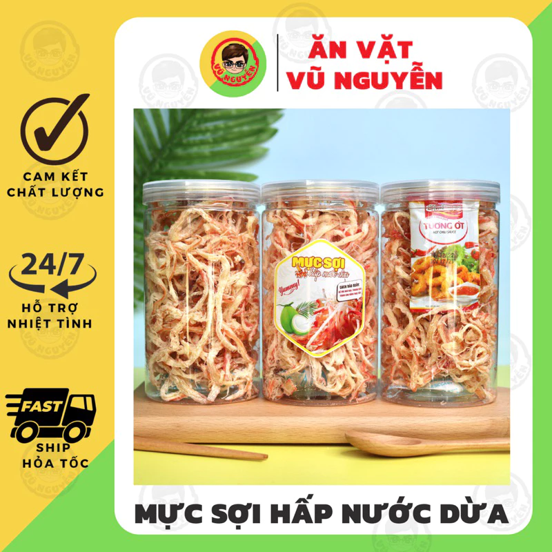 Khô Mực Sợi Hấp Nước Dừa 250g - Ăn Vặt Vũ Nguyễn Vừa Ngon Vừa Rẻ - Ship Hỏa Tốc