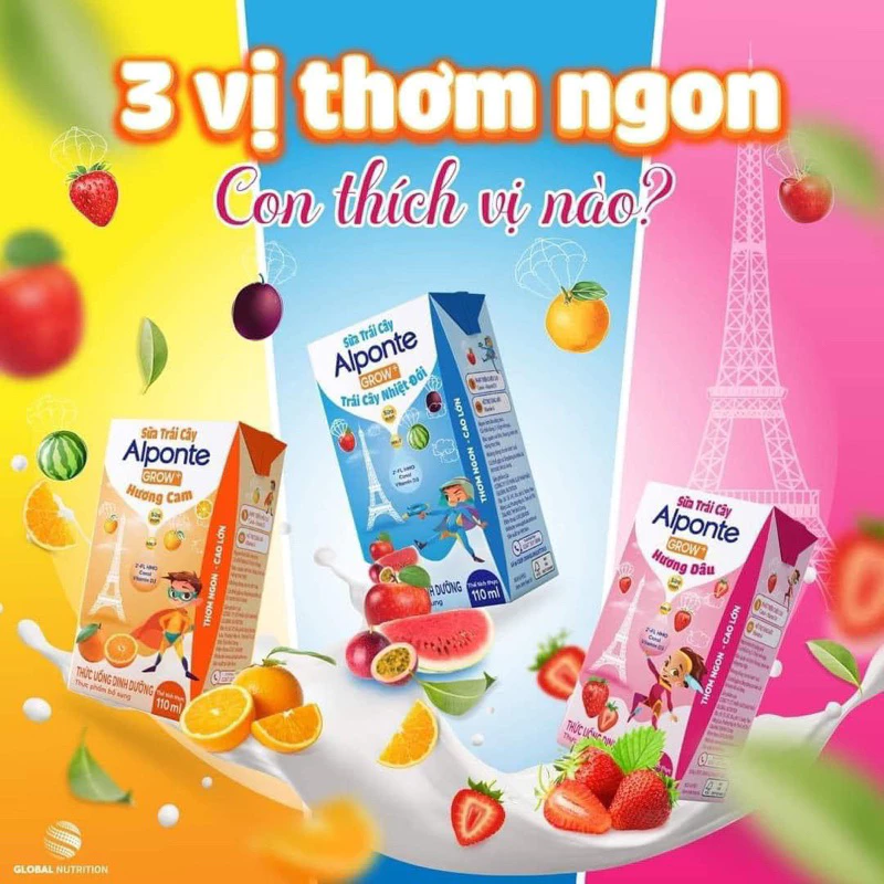 4 hộp Sữa trái cây Alponte Grow+ 110ml thơm ngon- cao lớn với 3 vi siêu ngon cho bé