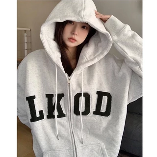 ÁO HOODIE KHÓA KÉO CHẤT LIỆU NỈ BÔNG IN CHỮ LKOD, SIÊU PHẨM MŨ TO PHONG CÁCH HÀN QUỐC SIÊU DÀY