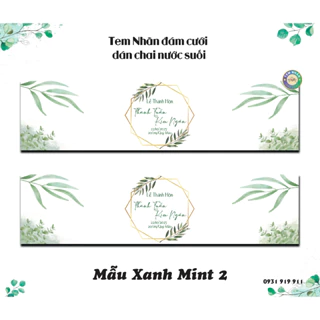 MỚI - Tem Nhãn dán chai nước đám cưới mẫu mới MẪU XANH MINT 2