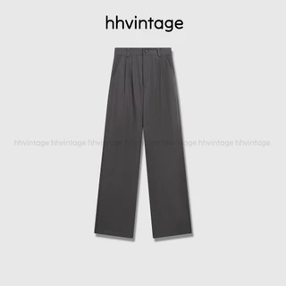 Quần Cotton nữ ống suông HHVINTAGE kiểu lưng cao 1 nút cotton co giãn A01