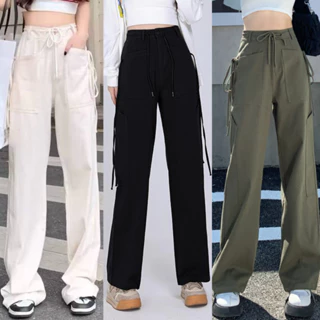 Quần Kaki Cargo Pants Nữ Ống Suông Rộng Lưng Cao Thiết Kế Túi ZIA Kèm Dây Rút Cạp Cao Hot Trend MIAA Phối Lưng Cao