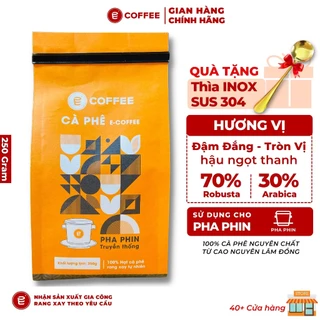 Cafe pha phin nguyên chất E-Coffee rang mộc từ cà phê Robusta và Arabica hương Chocolate gói 250g