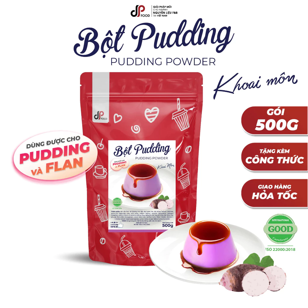 Bột Pudding Khoai Môn DPFOOD 500G - Thơm Ngon Mềm Mịn, Làm Topping Trà Sữa, Chè, Cacao/Milo Dầm