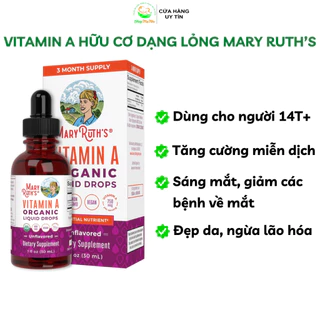 Vitamin A hữu cơ dạng nước Mary Ruth’s giúp sáng mắt, đẹp da cho người từ 14 tuổi trở lên.