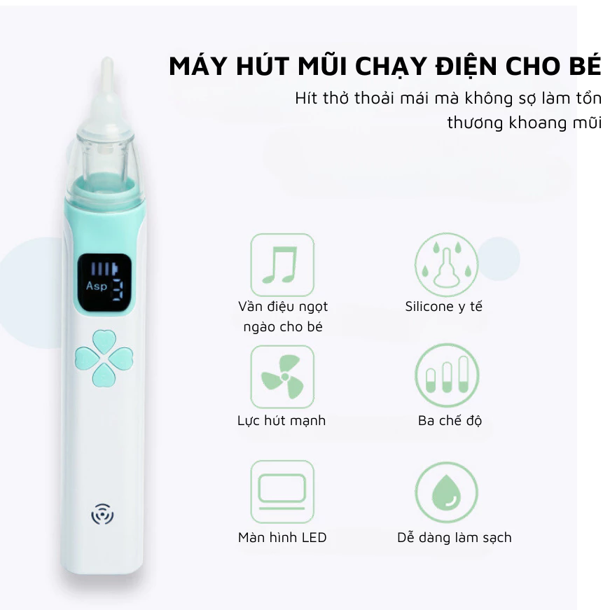 Máy Hút Mũi Cho Bé ICE Cao Cấp Dụng Cụ Hút Mũi Cho Bé An Toàn Không Đau Sạc Điện Bảo Hành 12 Tháng