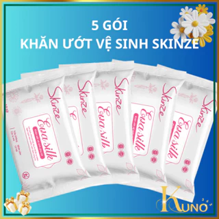 Combo 5 Khăn Ướt Vệ Sinh Phụ Nữ Skinze Eva Silk Kháng Khuẩn Giảm Viêm Khử Mùi Hôi Vùng Kín