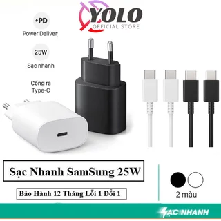 Bộ Sạc Nhanh Samsung 25W Note 10 Note 20 A71 A70 A80 A90 S20 S20+ S20 Ultra Sạc nhanh 2 đầu type C Phụ Kiện YOLO