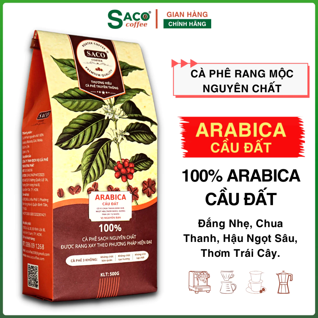 Cà phê nguyên chất  Arabica Cầu Đất Đặc sản, cafe rang xay nguyên hạt, Đắng Vừa Thanh Chua Thơm Trái Cây từ SACO COFFEE