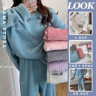 Bộ đồ ngủ mặc ở nhà dài tay nữ chất lông mềm mịn dày dặn siêu ấm hàng Quảng Châu-BNB01