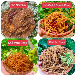 Combo 4 Loại : Khô Bò Chay - Khô Nai Chay - Khô Mực Chay -Khô Gà Lá Chanh Chay Dứa Vegan(200gr-500gr)