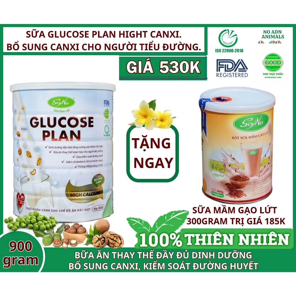 Sữa hạt Glucose Plan bổ sung canxi Soyna hộp 900g khuyến mại 1 hộp sữa mầm/sữa hạt 300g