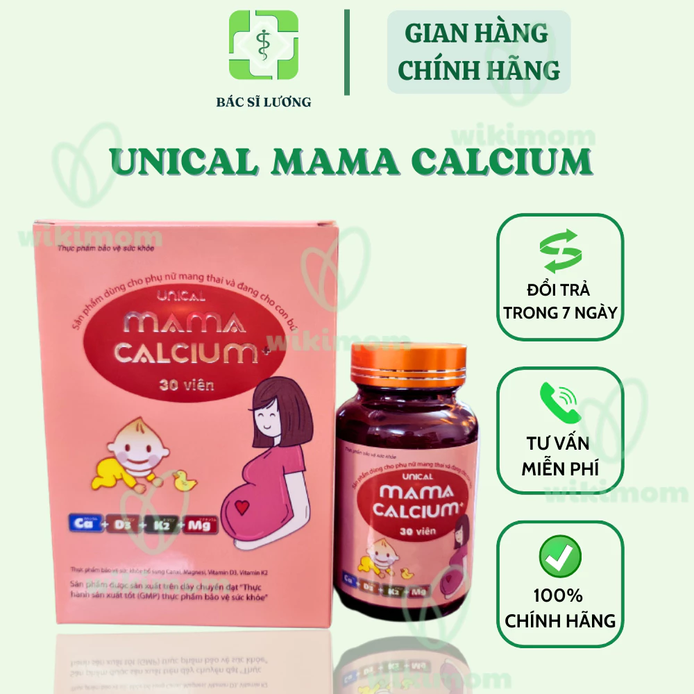 Canxi hữu cơ Unical mama calcium 30v - bổ sung canxi, sắt, k lo nóng, hấp thụ tốt hơn