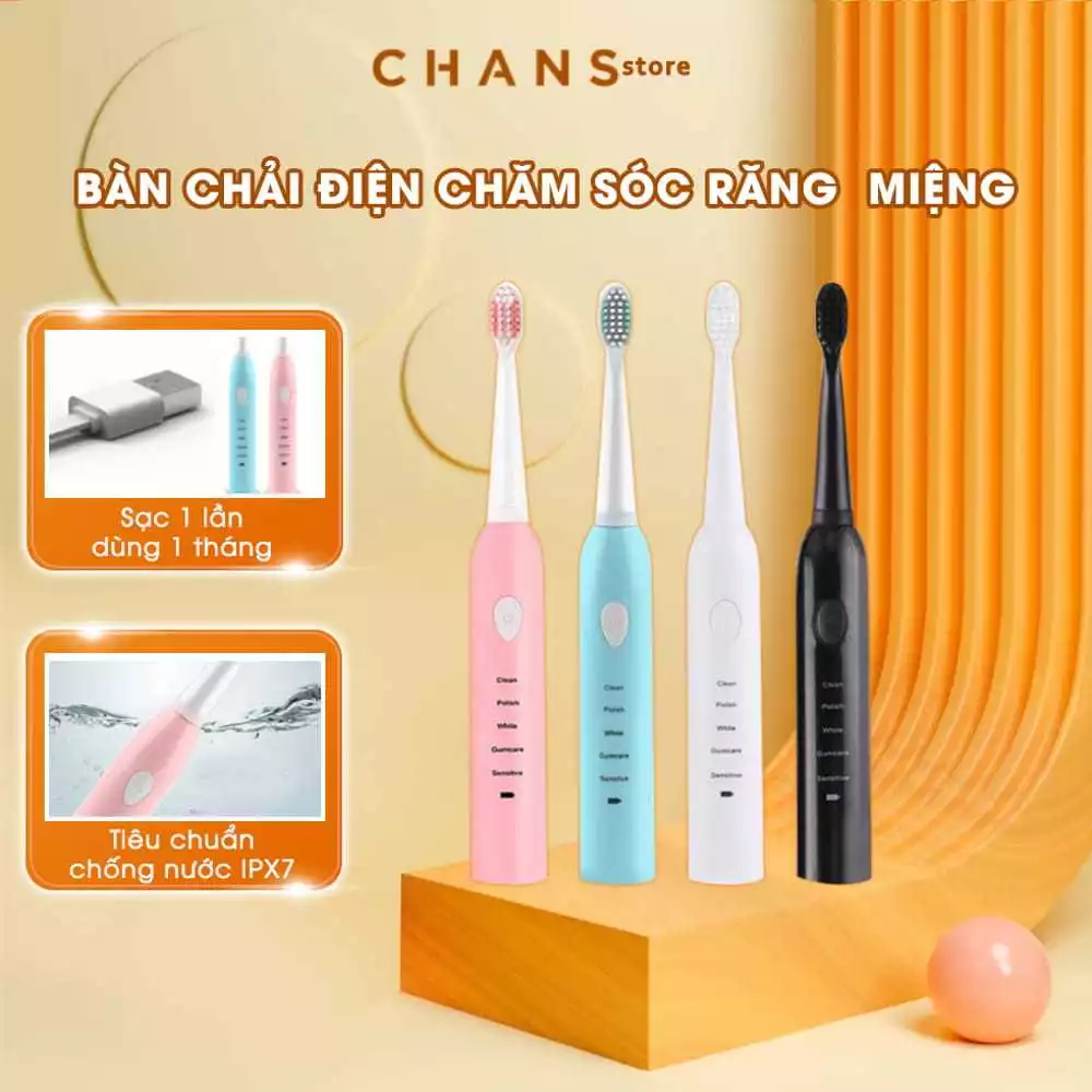 Bàn Chải Điện Đánh Răng Sonic X3 Thông Minh 6 Chế Độ Công Nghệ Sóng Âm Tặng Kèm 4 Đầu Thay Thế  Pin Sạc 1200MAH3