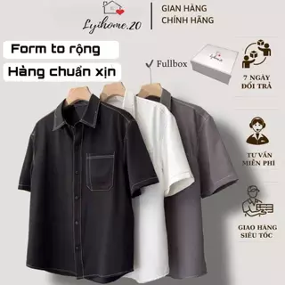 Áo sơ mi lụa nam nữ unisex form rộng LYIHOME.20 tay lở viền chỉ chất dày dặn, thấm hút mồ hôi tốt