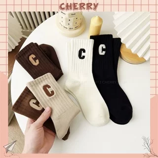 Tất cổ cao nữ nam chữ C, chất liệu cotton co giãn thoáng khí - Cherry Shop