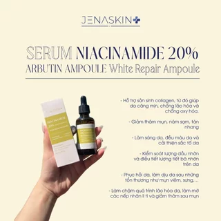 Serum dưỡng trắng Jenaskin, tinh chất dưỡng da niacinamide 20% arbutin, cấp ẩm, sáng da, mờ thâm, kiềm dầu