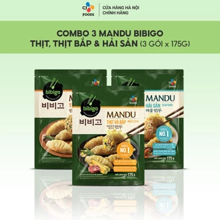 [Đơn Mandu 199k tặng Mandu thượng hạng 95k] COMBO 03 Bánh xếp Mandu Hàn Quốc Bibigo - Thịt, Thịt bắp, Hải sản (350g x 3)